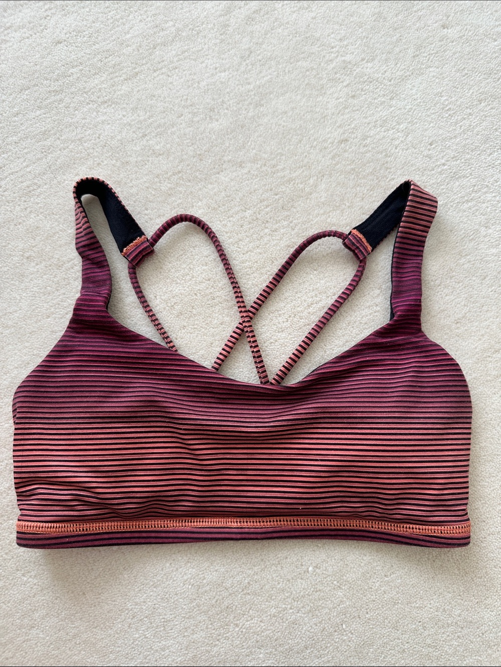 Lululemon Strappy Back Sports Bra Orange Red Striped 2